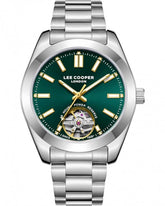 Lee Cooper Men's Automatic Skeleton Watch Dark Green Dial with Silver Metal Band,LC08228.370